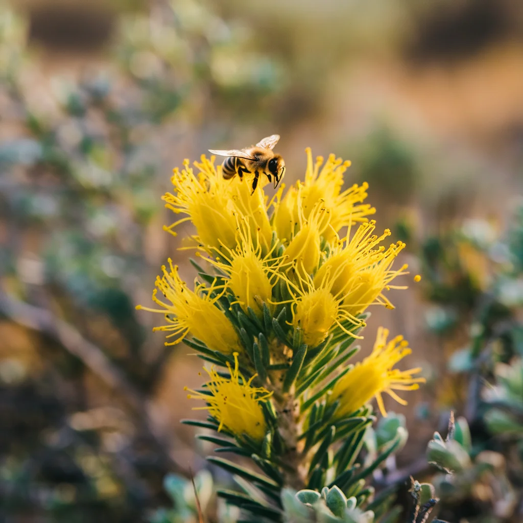 Yellow rabbitbrush flowers in late summer with a honeybee